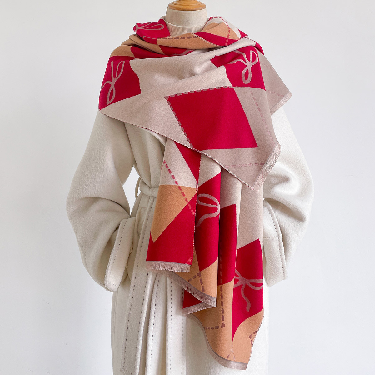 Shawl Wrap Winter - ผ้าพันคอแคชเมียร์เทียมสำหรับผู้หญิง ผ้าคลุมไหล่หนานุ่มพิมพ์ลายฤดูหนาว ผ้าพันคอสองด้าน ผ้าคลุมไหล่คริสต์มาส ผ้าห่มขนาดใหญ่