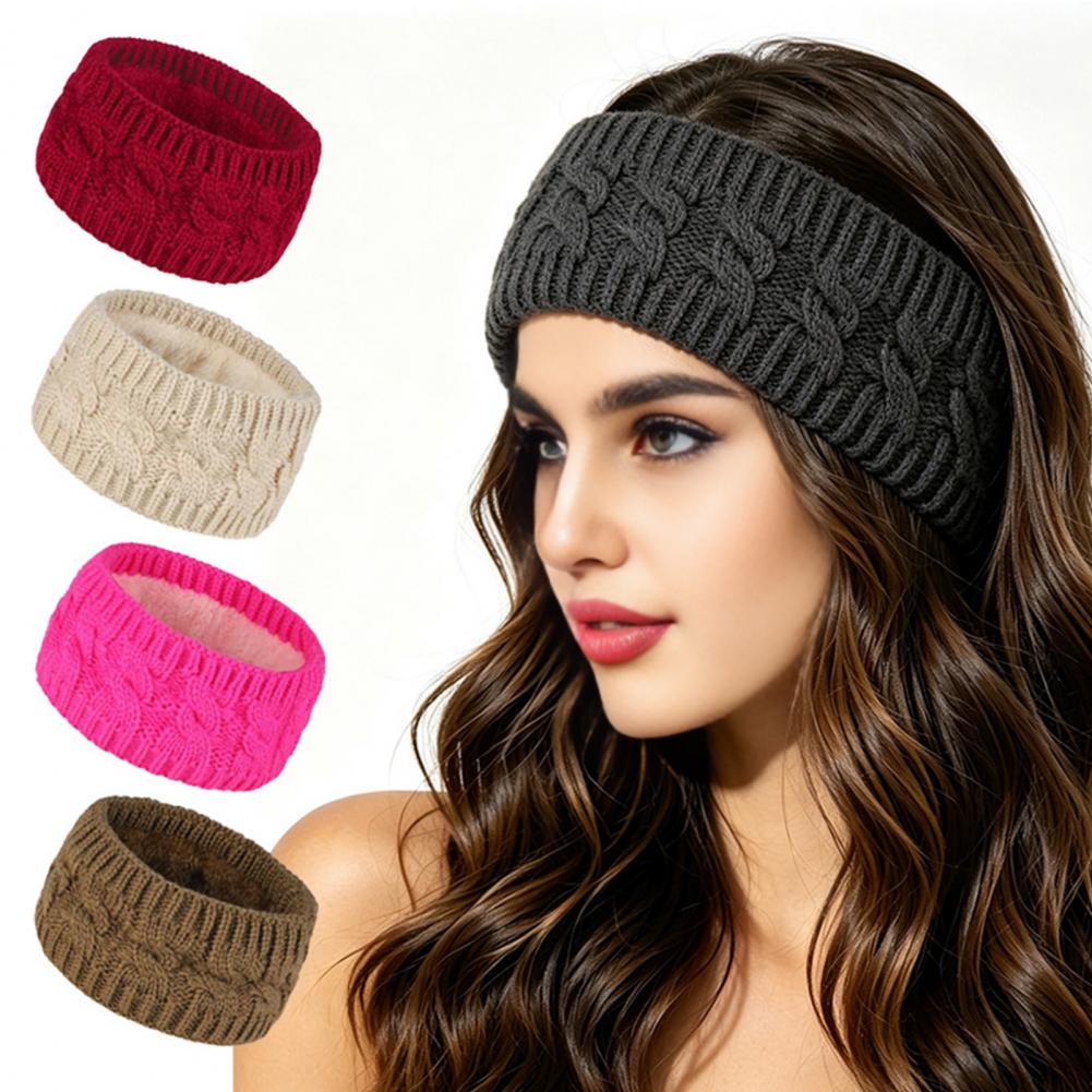Fleece Ear Warmer Band - ที่คาดผมถักยืดหยุ่นสำหรับผู้หญิง ที่ปิดหูกันหนาวสำหรับฤดูหนาว ที่คาดผมถักบุด้วยผ้าฟลีซให้ความอบอุ่นสำหรับสภาพอากาศหนาวเย็น