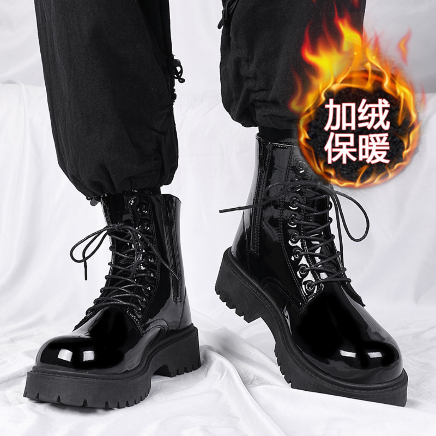 Waterproof Winter Boot - รองเท้าบูทหุ้มข้อบุขนหนานุ่มสำหรับผู้ชาย รองเท้าบูทลำลองกันลื่นพื้นนุ่มสำหรับฤดูหนาว แฟชั่นไซส์ใหญ่ ใส่ได้ทั้งชายและหญิง รองเท้าทำงานกันหิมะที่ให้ความสบาย