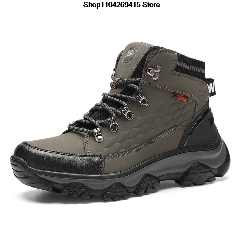 Waterproof Winter Boot - รองเท้าบูทสำหรับเดินป่าในฤดูหนาวสำหรับผู้ชาย บุขนด้านในให้ความอบอุ่น ดีไซน์ทรงสูง กันน้ำ พื้นรองเท้าทำจากยางที่ทนทานและกันลื่น เหมาะสำหรับกิจกรรมกลางแจ้งและการเดินป่า