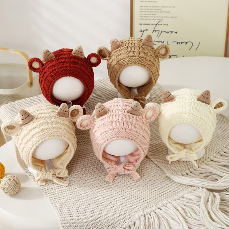Knit Beanie Hat Warm - หมวกไหมพรมกันหนาวสำหรับเด็กทารก ขนาด 45-50 ซม. หมวกบีนนี่ถักสำหรับเด็กเล็ก ป้องกันความหนาวเย็น
