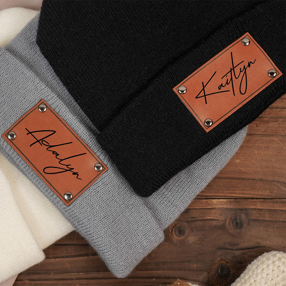 หมวกบีนนี่ถักลาย พร้อมป้ายหนัง - Knit Beanie Hat Warm บทวิจารณ์และราคา